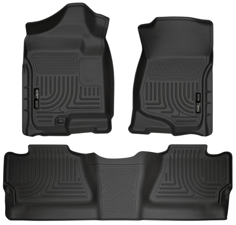 Husky Liner 98201 Floor Liner; WeatherBeater™; 07-14 Chevy Silverado/GMC Sierra Crew Cab WeatherBeater Combo Black Floor Liners