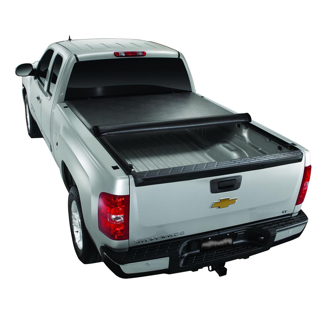 TrailFX TFX1215 Tonneau Cover; Soft Roll-Up Hook And Loop; Lockable With Tailgate Lock; Black Vinyl With Aluminum Rails