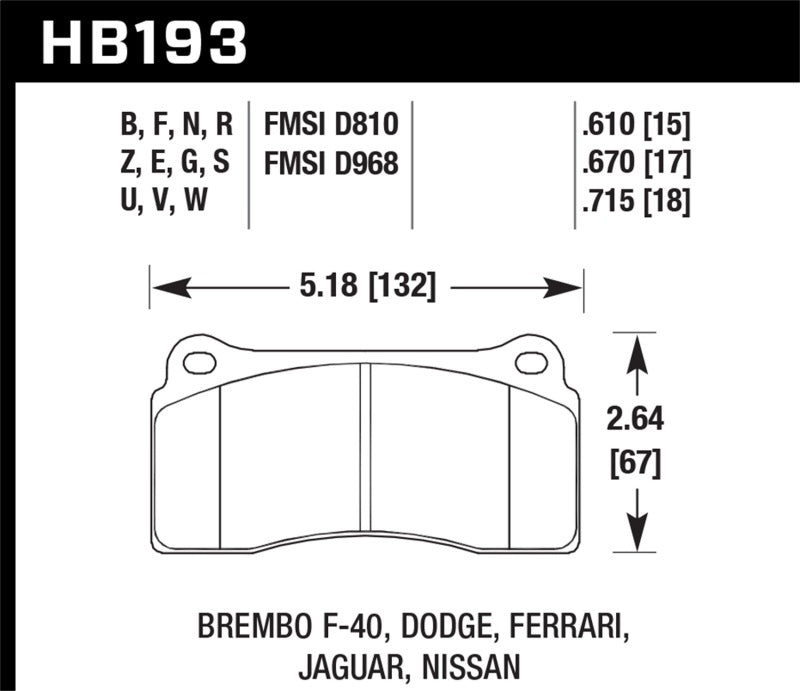 Hawk Dodge / Ferrari Front & Rear / Ferrari / Jaguar / Nissan Front DTC-70 Race Brake Pads