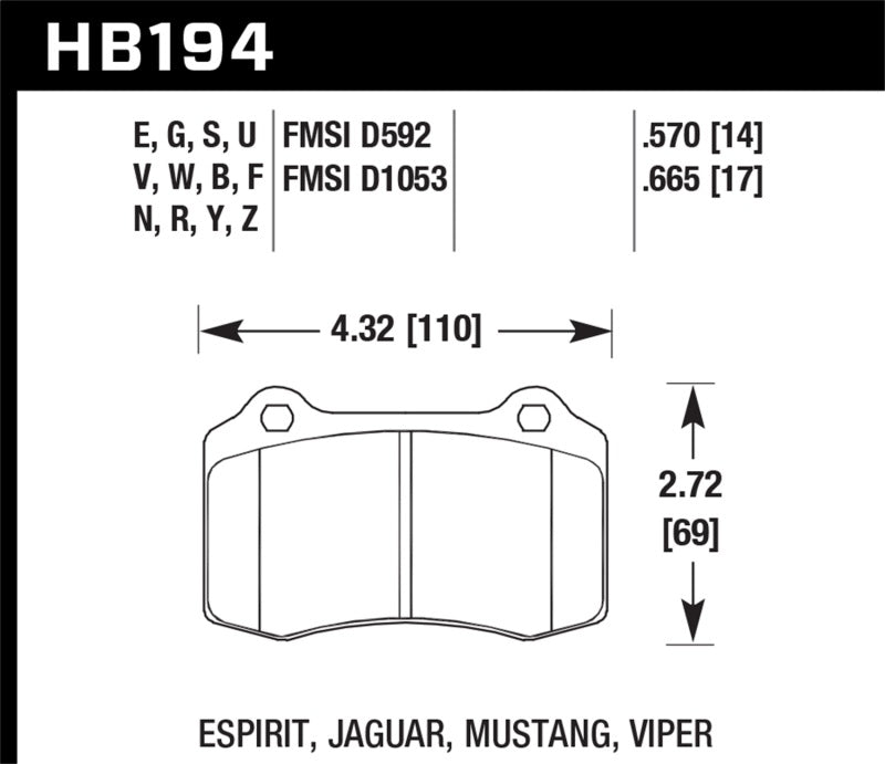 Hawk 92-00 Dodge Viper / 00 Mustang Cobra SVT HPS Street Front Brake Pads