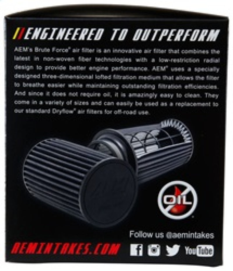 AEM Induction 21-203BF Air Filter; Brute Force ®; Black