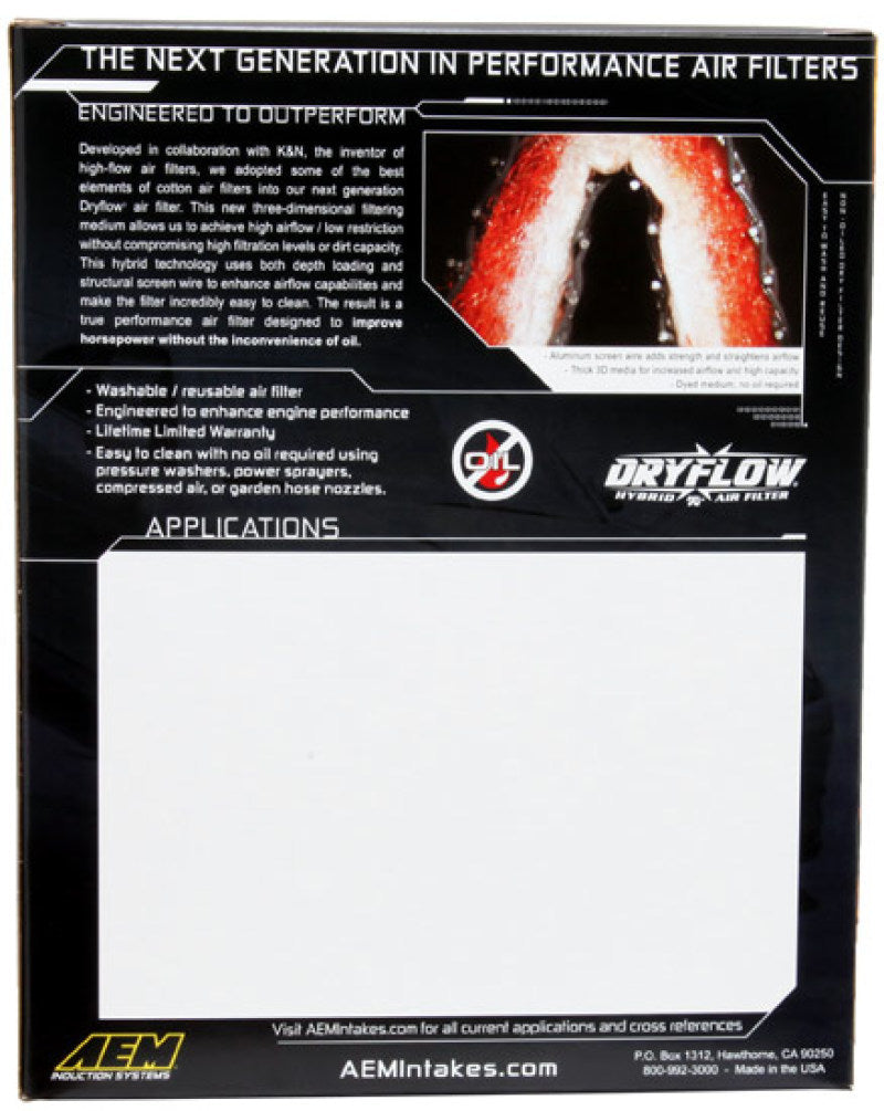 AEM Induction 28-50099 Air Filter; Dryflow ®; Washable