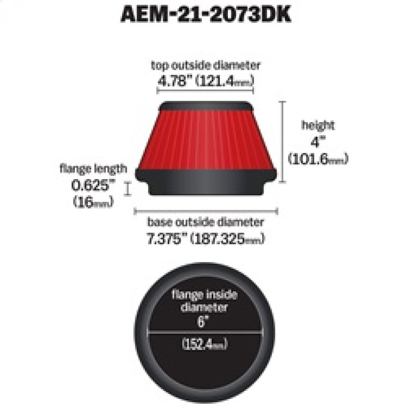 AEM Induction 21-2073DK Air Filter; Dryflow ®; Washable