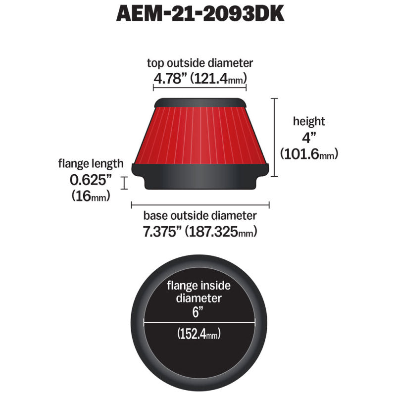 AEM Induction 21-2093DK Air Filter; Dryflow ®; Washable