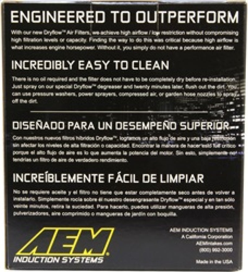 AEM Induction 21-2011DK Air Filter; Dryflow ®; Red