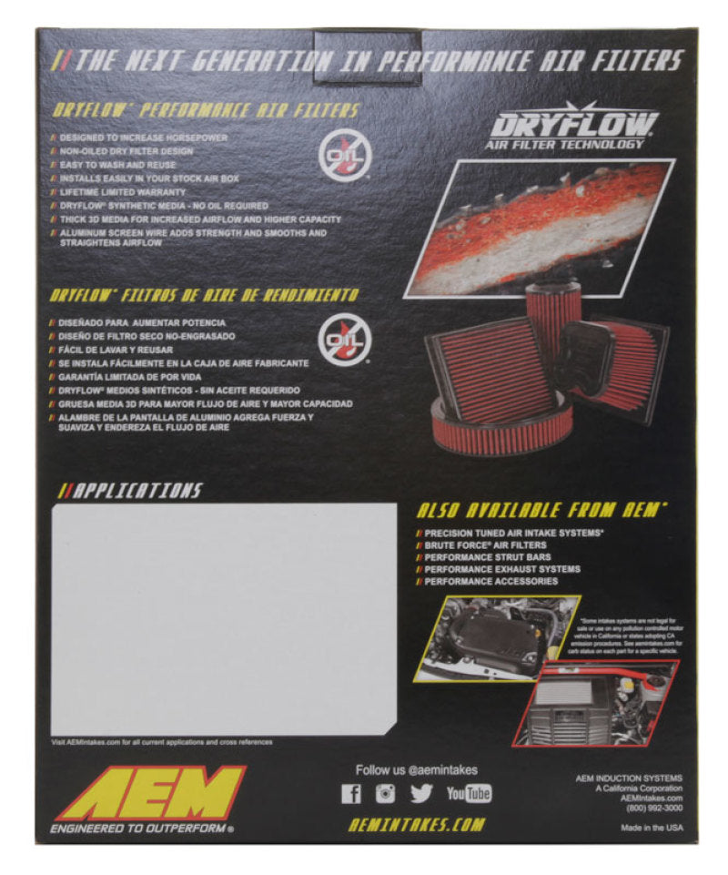 AEM Induction 28-20438 Air Filter; Dryflow ®