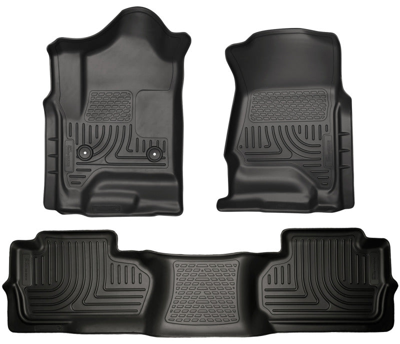 Husky Liner 98241 Floor Liner; WeatherBeater™; 14-19 Chevrolet Silverado/GMC Sierra Dbl Cab WeatherBeater Black Front&2nd Seat Floor Line
