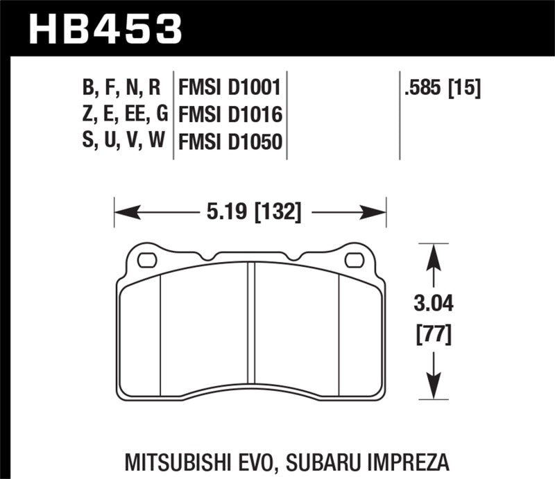 Hawk Performance HB453F.585 Brake Pad; HPS Series; Ferro-Carbon; 0.585 Thickness; Set Of 4