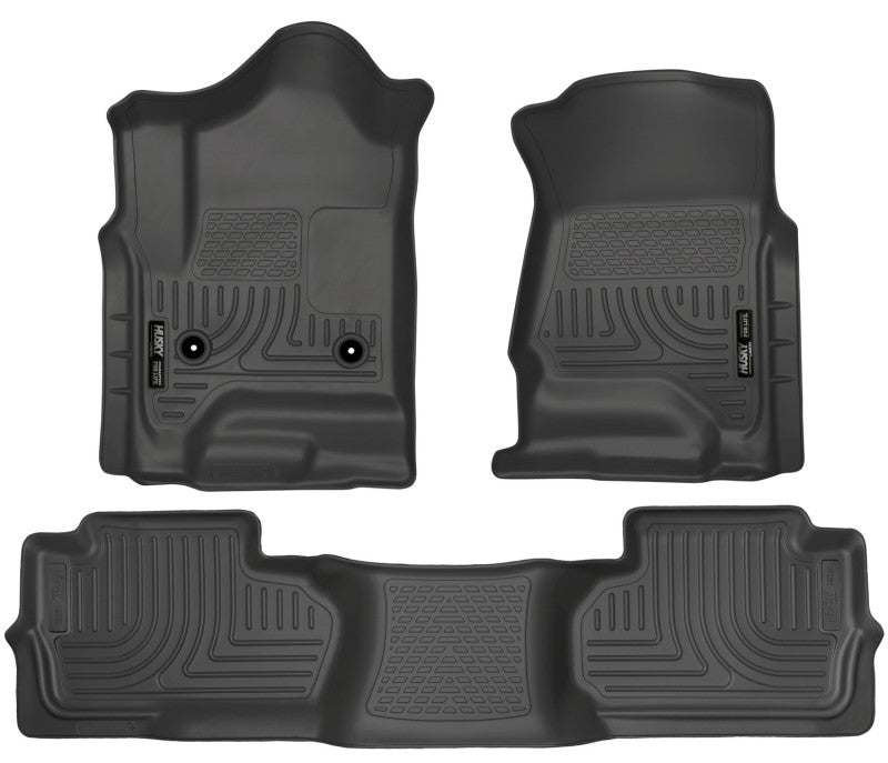 Husky Liner 98241 Floor Liner; WeatherBeater™; 14-19 Chevrolet Silverado/GMC Sierra Dbl Cab WeatherBeater Black Front&2nd Seat Floor Line