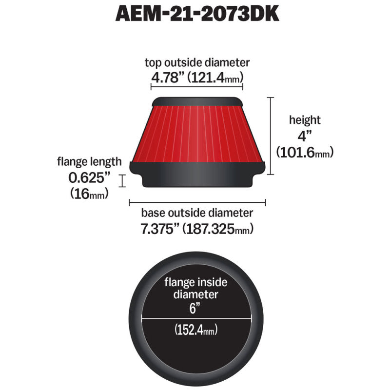 AEM Induction 21-2073DK Air Filter; Dryflow ®; Washable