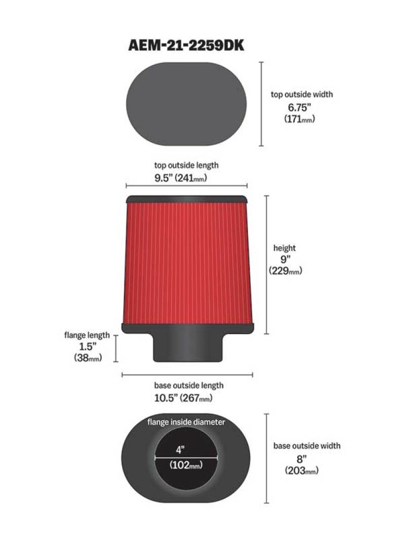 AEM Induction 21-2259DK Air Filter; Dryflow ®; Washable