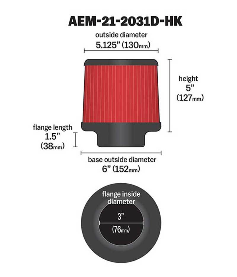 AEM Induction 21-2031D-HK Air Filter; Dryflow ®; Red