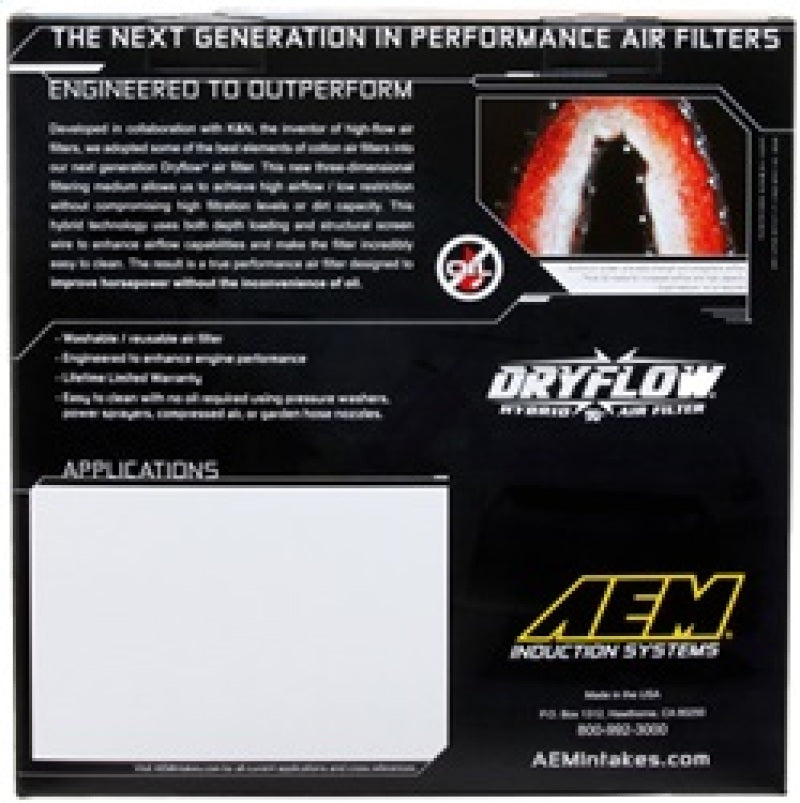 AEM Induction AE-07087 Air Filter; Dryflow ®; Washable